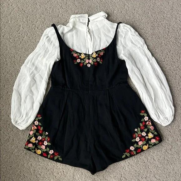 Anthropologie Maeve Long-Sleeve Embroidered Twofer Romper One-Piece Size 10 NEW - Picture 13 of 15